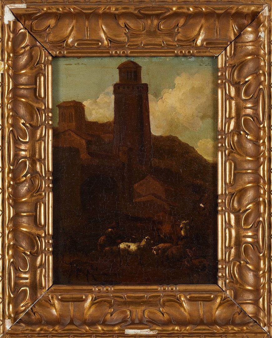 OIDENTIFIERAD KONSTNÄR. Pastoral landskap, omkring 1800, olja på pannå.