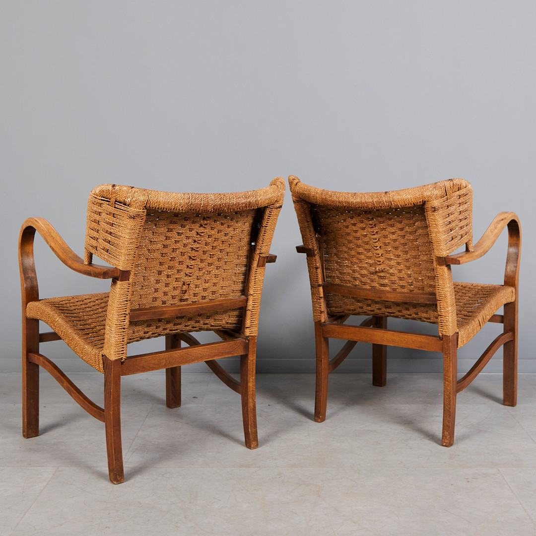 ERICH DIECKMANN. Zwei Sessel / Lounge Chairs, Buche, Seilgeflecht,1940er / 1950er Jahre (2).
