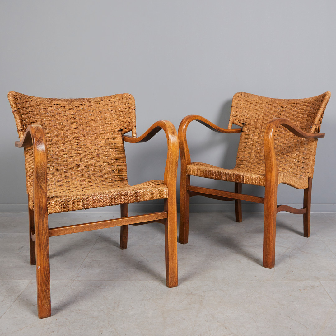 ERICH DIECKMANN. Zwei Sessel / Lounge Chairs, Buche, Seilgeflecht,1940er / 1950er Jahre (2).