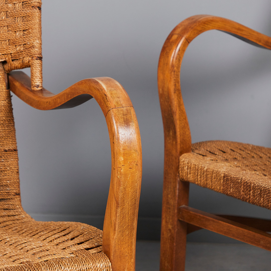 ERICH DIECKMANN. Zwei Sessel / Lounge Chairs, Buche, Seilgeflecht,1940er / 1950er Jahre (2).