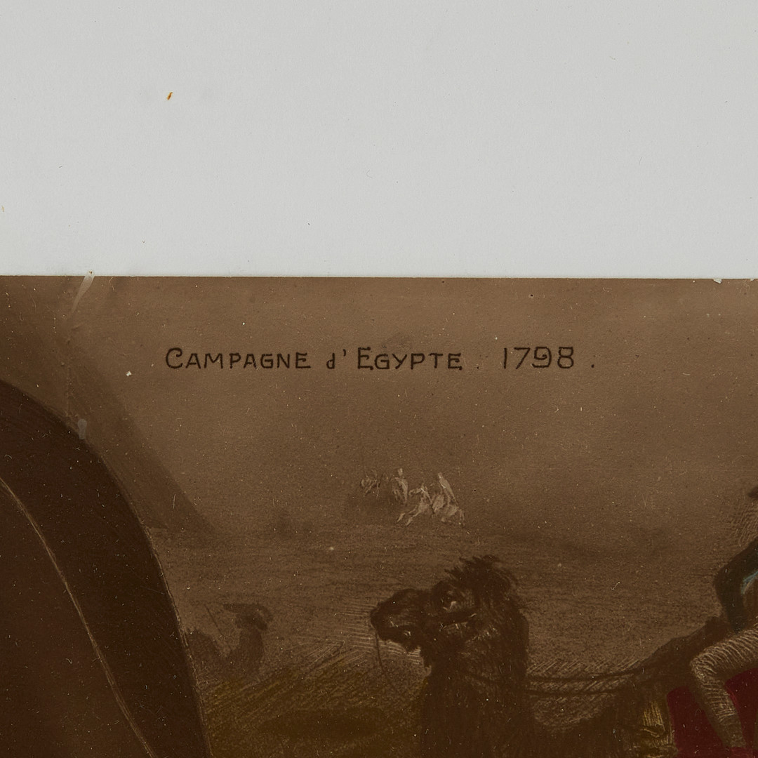 KOLORERAD GRAFIK, bestående av 10 st mindre bilder som bildar en helhet med motiv av Napoleon Bonaparte, 1800-tal.