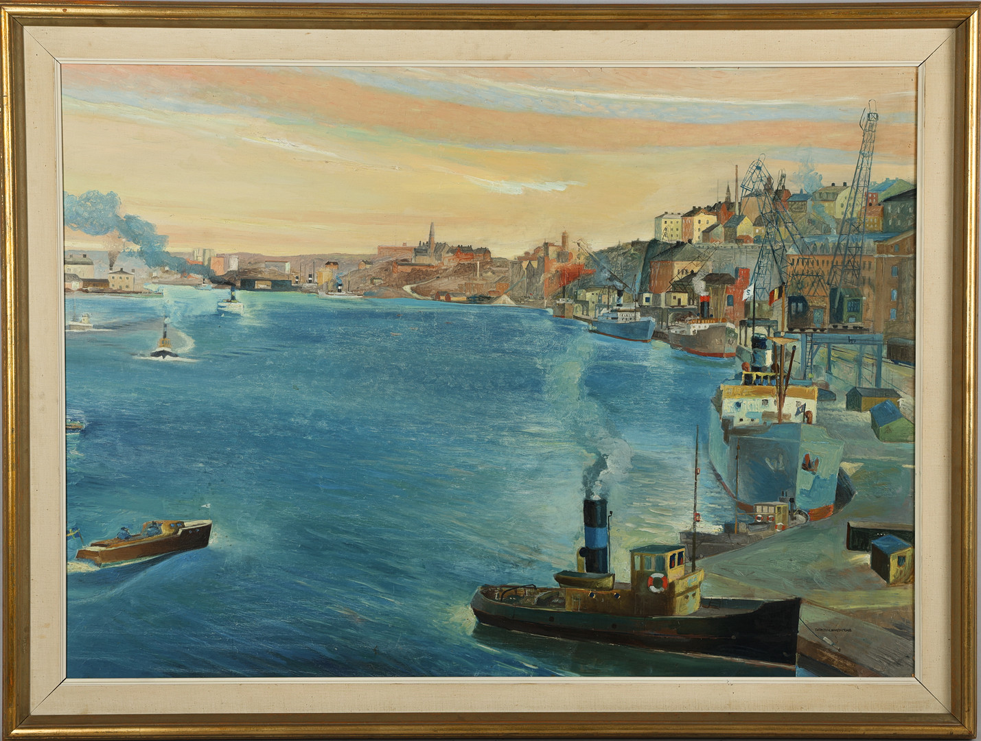 SVEN-ERIK JANSON. Olja på pannå, motiv föreställande Slussen, signerad och daterad 1948.