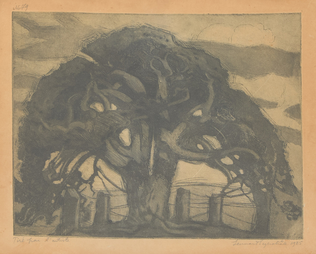 LENNART SEGERSTRÅLE. Det stora trädet, signerad samt daterad 1925, etsning, Tiré par l'artiste.