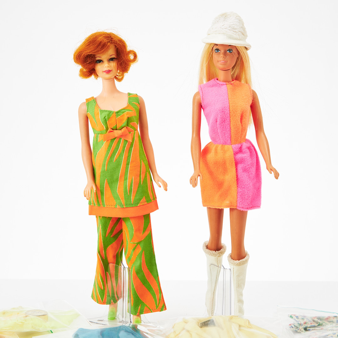 BARBIE, #1067 Malibu Sunset Barbie, BL, TNT Blonde, STACEY, #1165 BL, TNT, Titian Flip Hair Do, Outfits, Accessories, 5 Booklets, Stands, (1960/1970s), Mattel.