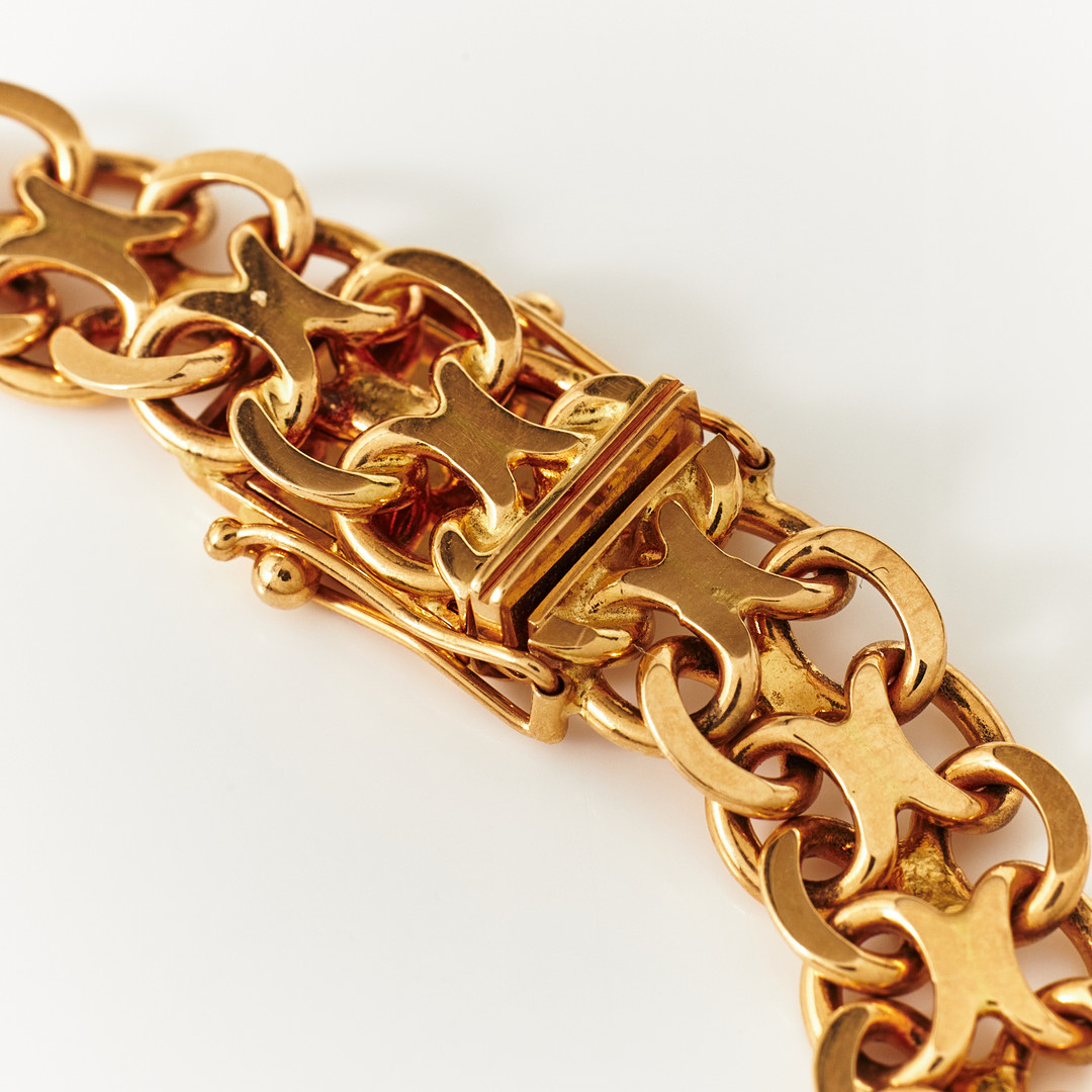 ARMBAND, 18 k guld, x-länk, N.S.E. Guldvaror, Nils-Erik Södermark, Köping 1973.