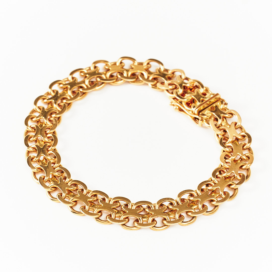 ARMBAND, 18 k guld, x-länk, N.S.E. Guldvaror, Nils-Erik Södermark, Köping 1973.