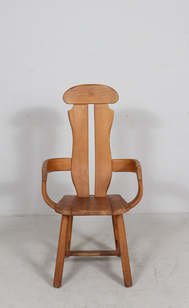DE PUYDT. 6er Set brutalistische Stühle / Esszimmerstühle, Eiche, Belgien, 1970er Jahre.