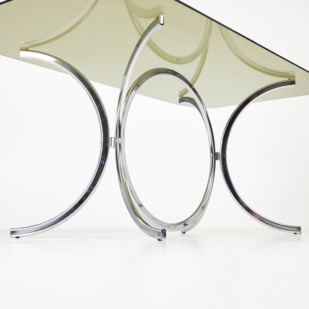 GASTONE RINALDI. Matbord, 1970-tal, Italien, stomme i kromat stål, rökfärgat glass.