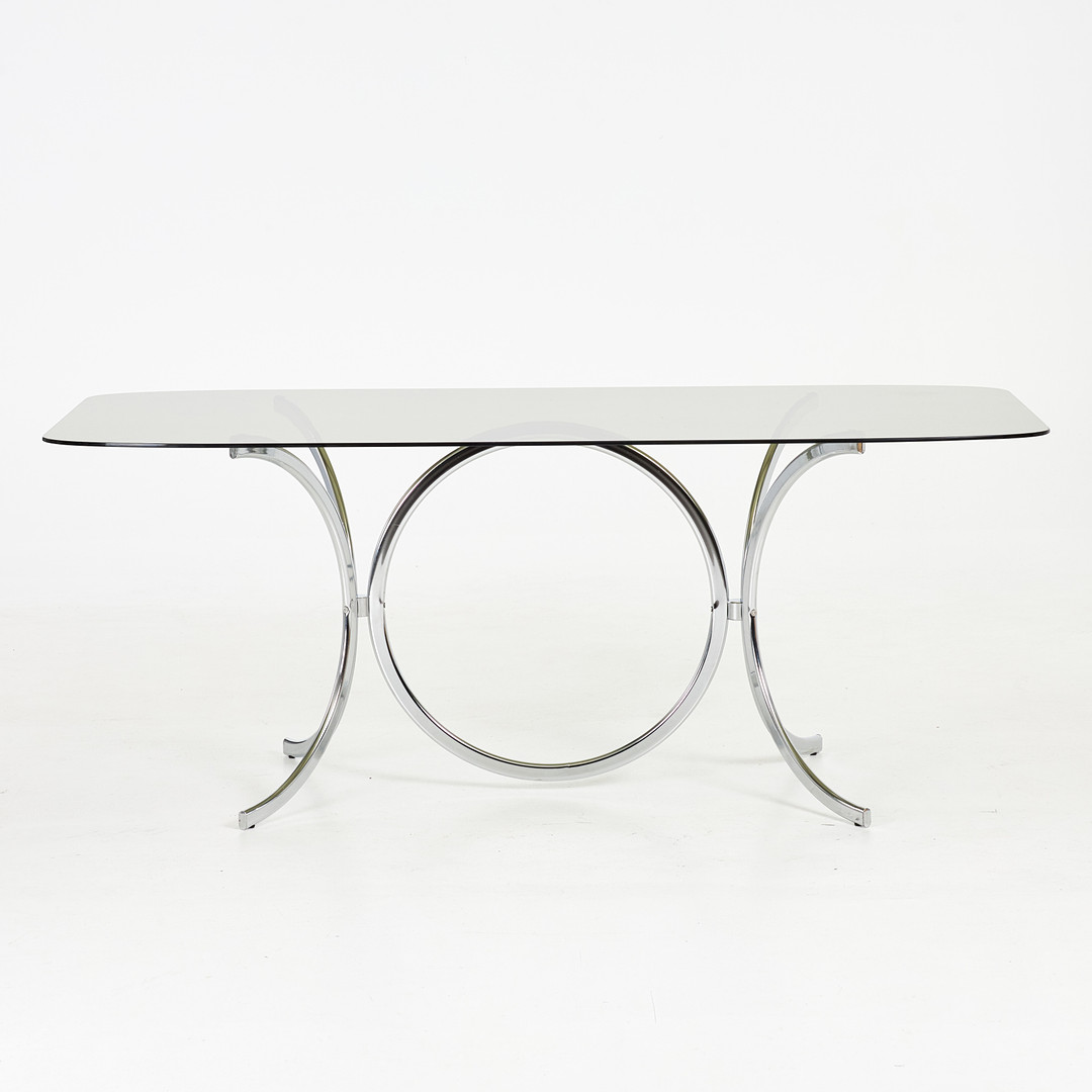 GASTONE RINALDI. Matbord, 1970-tal, Italien, stomme i kromat stål, rökfärgat glass.