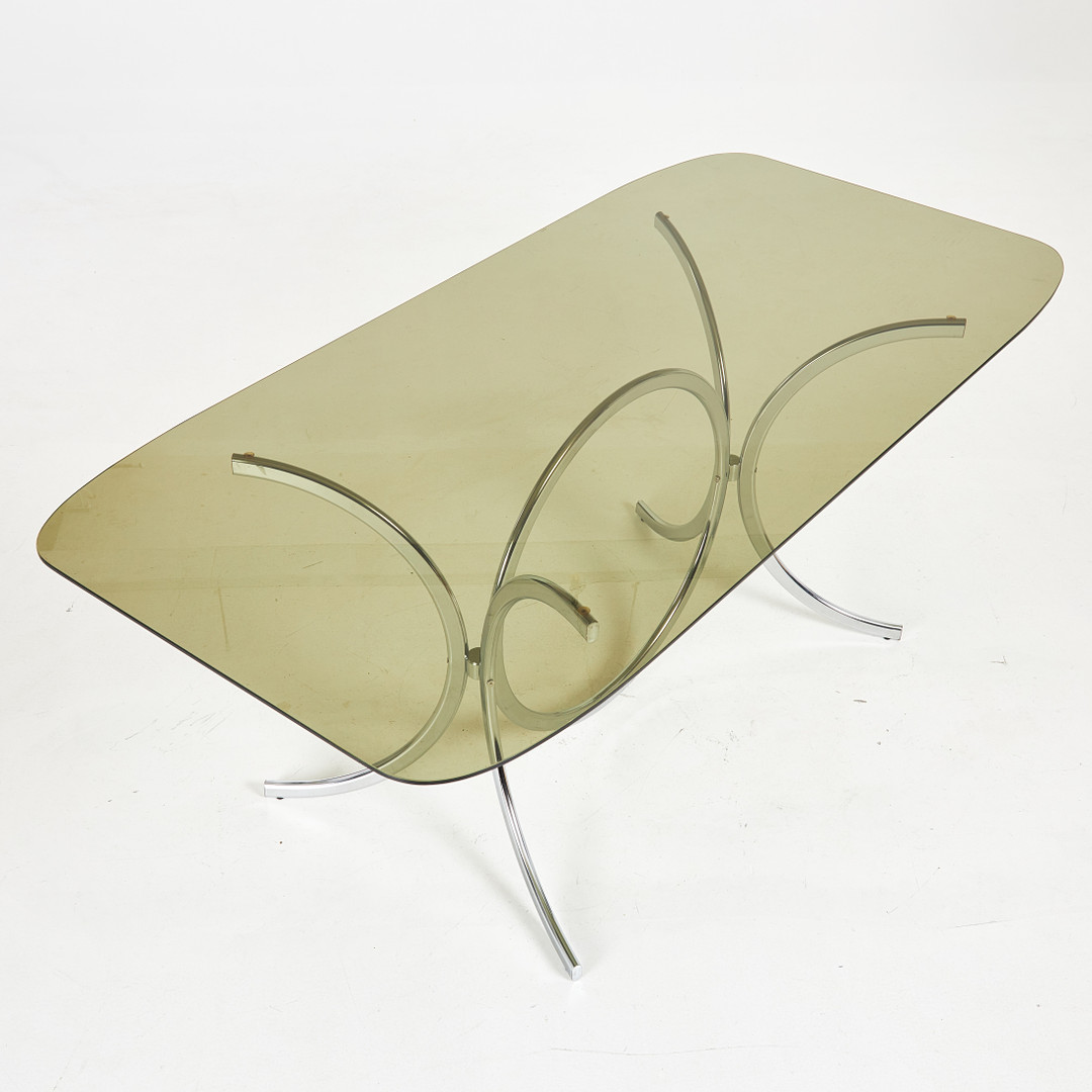 GASTONE RINALDI. Matbord, 1970-tal, Italien, stomme i kromat stål, rökfärgat glass.