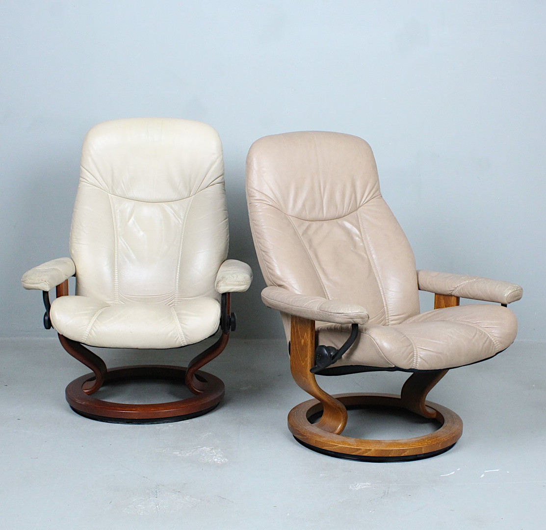 Stressless / Ekornes. Zwei Sessel, Leder, Norwegen.