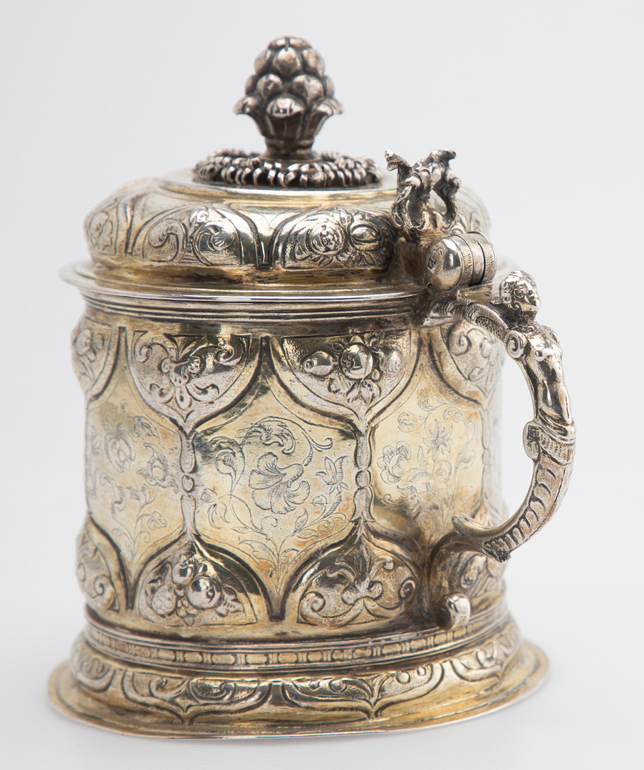 Vermeil Humpen Silber, vergoldet mit einer Münze- 1 Taler-Gedenkmünze, 1630, Sachsen Georg I, um 1630- Posen, 18. Jh.