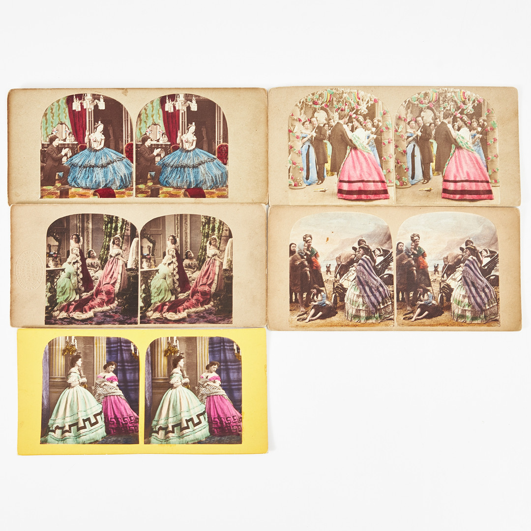 STEREOFOTOGRAFIER, stereobilder, 18 st, handkolorerade, människor, huvudsakligen 1860-tal.