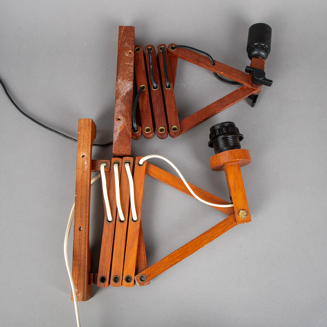 Paar Scherenlampen in Teak, 2. Hälfte 20. Jh.