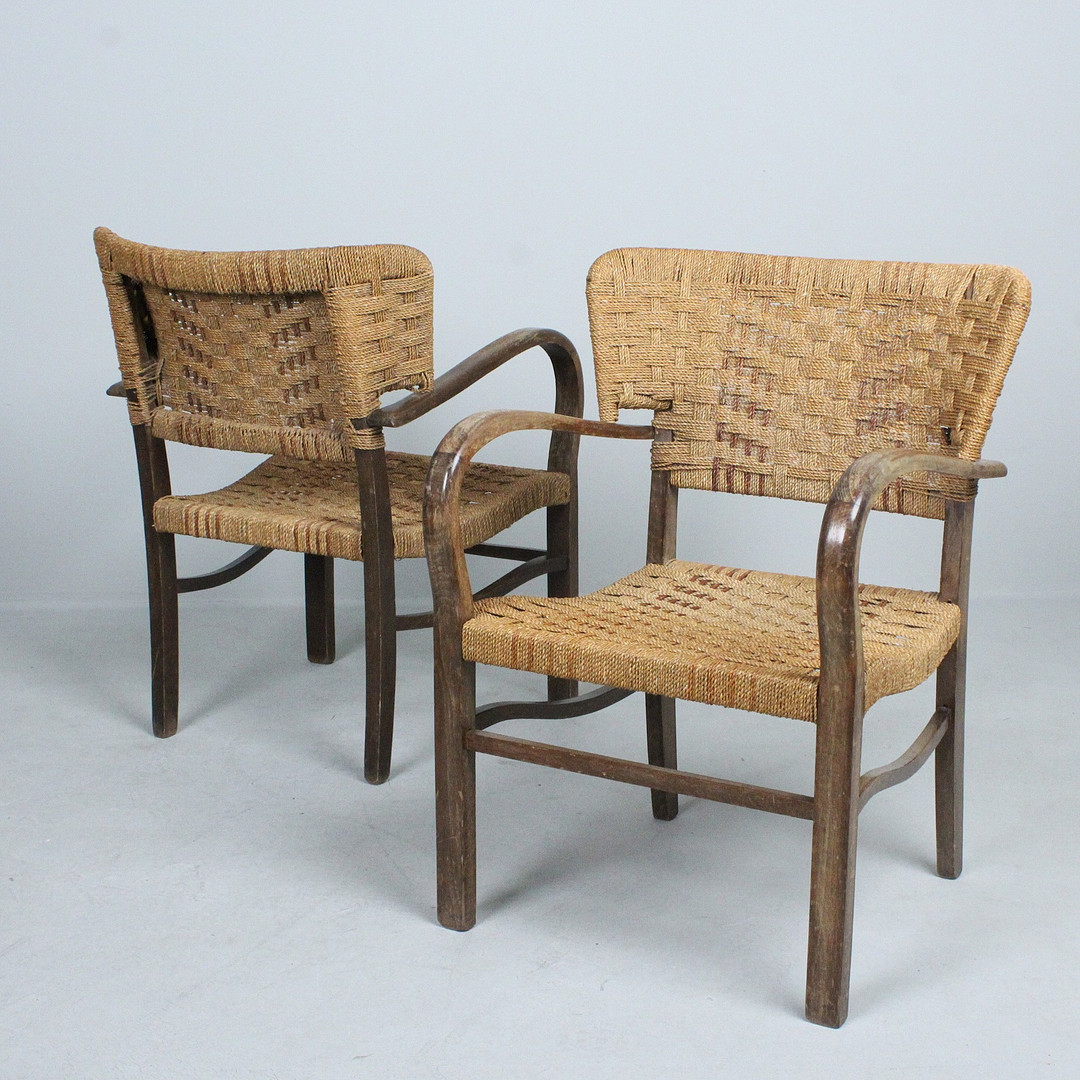 ERICH DIECKMANN. Paar Sessel / Lounge Chairs, Seilgeflecht, 1940er / 1950er Jahre.
