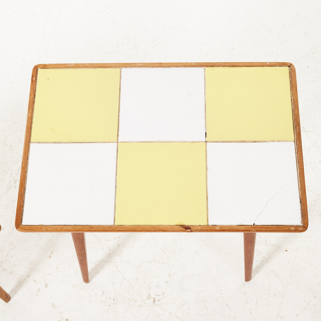 CARL MALMSTEN. Lampbord, 3 st., kakelplattor av Jobs keramik, brännmärkta.