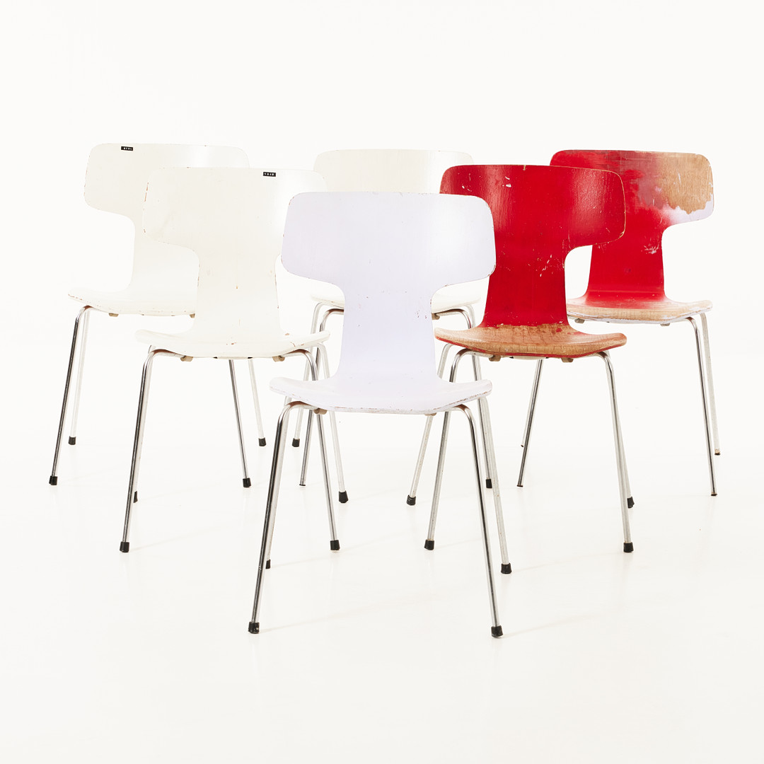 ARNE JACOBSEN. Stolar, 6 st, Fritz Hansen, modell 3103 Hammer Chair.