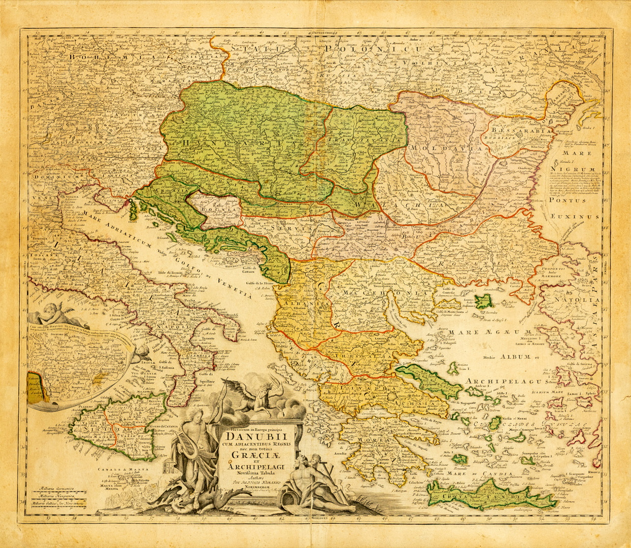 JOHANN BAPTISTA HOMANN (1664-1724). Karte des Verlaufs der Donau: Fluviorum in Europa principis Danubii cum adiacentibus Regnis.
