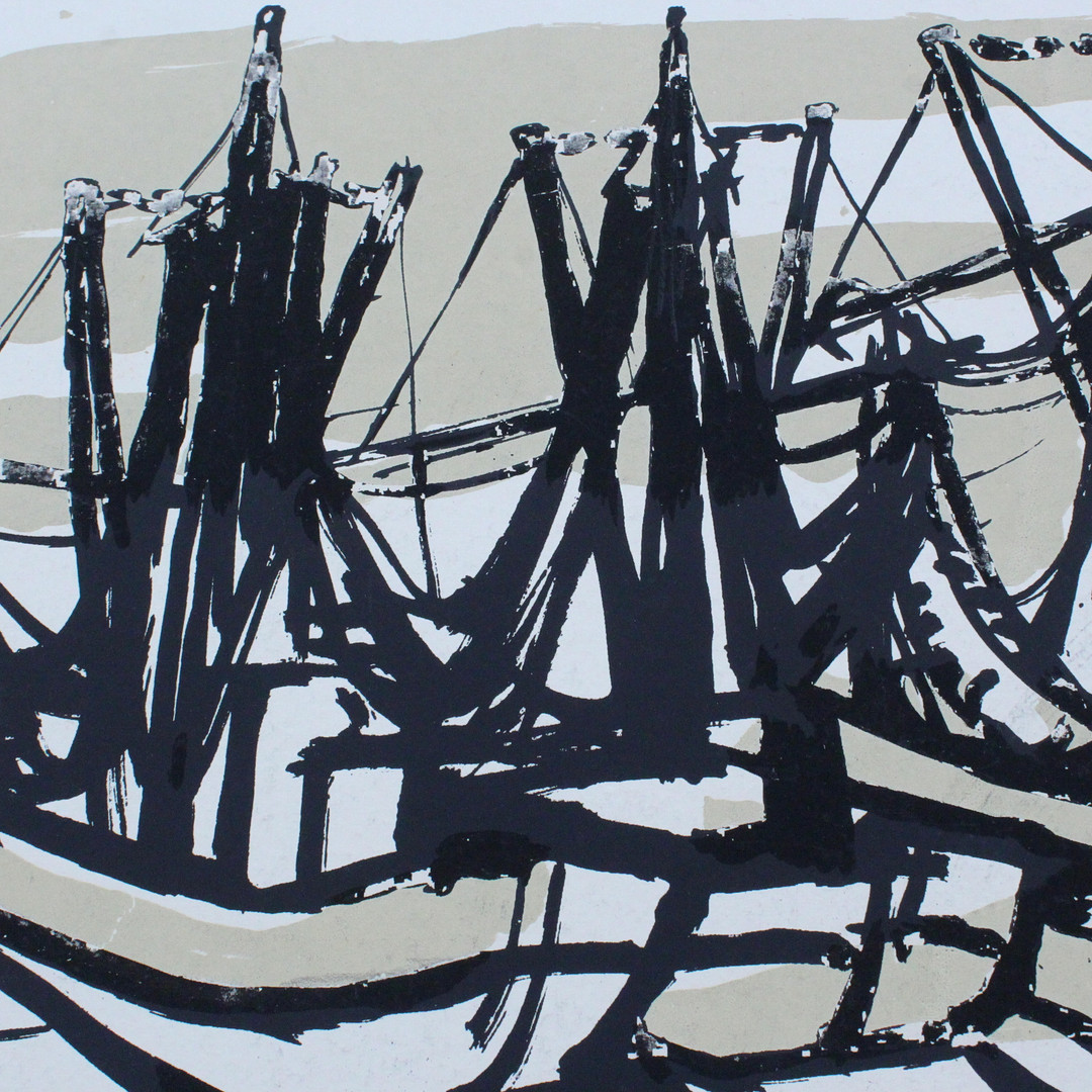 JO PIEPER. 'Segelboote im Hafen', Lithographie, limitiert, Ed. 27 / 106, signiert.