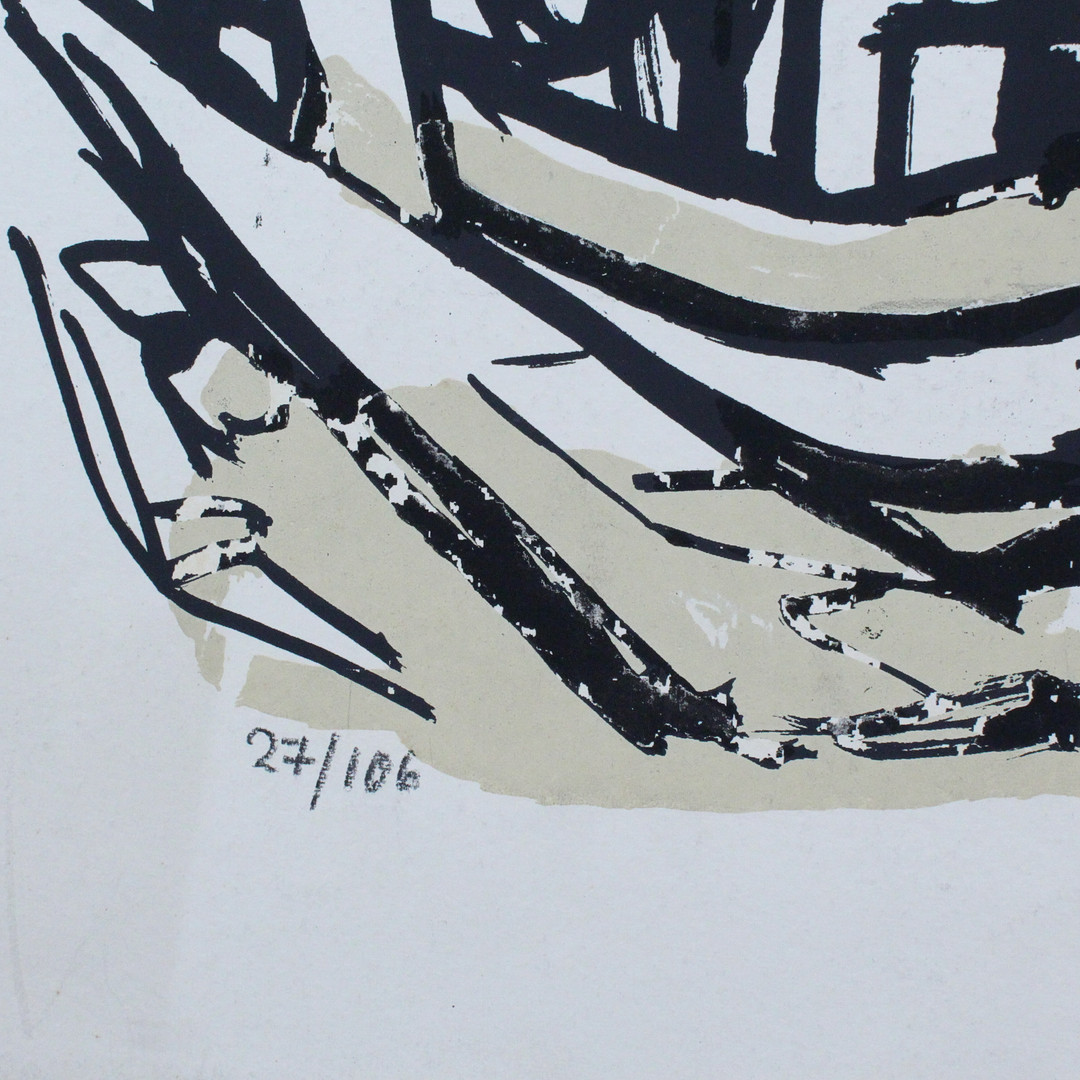 JO PIEPER. 'Segelboote im Hafen', Lithographie, limitiert, Ed. 27 / 106, signiert.