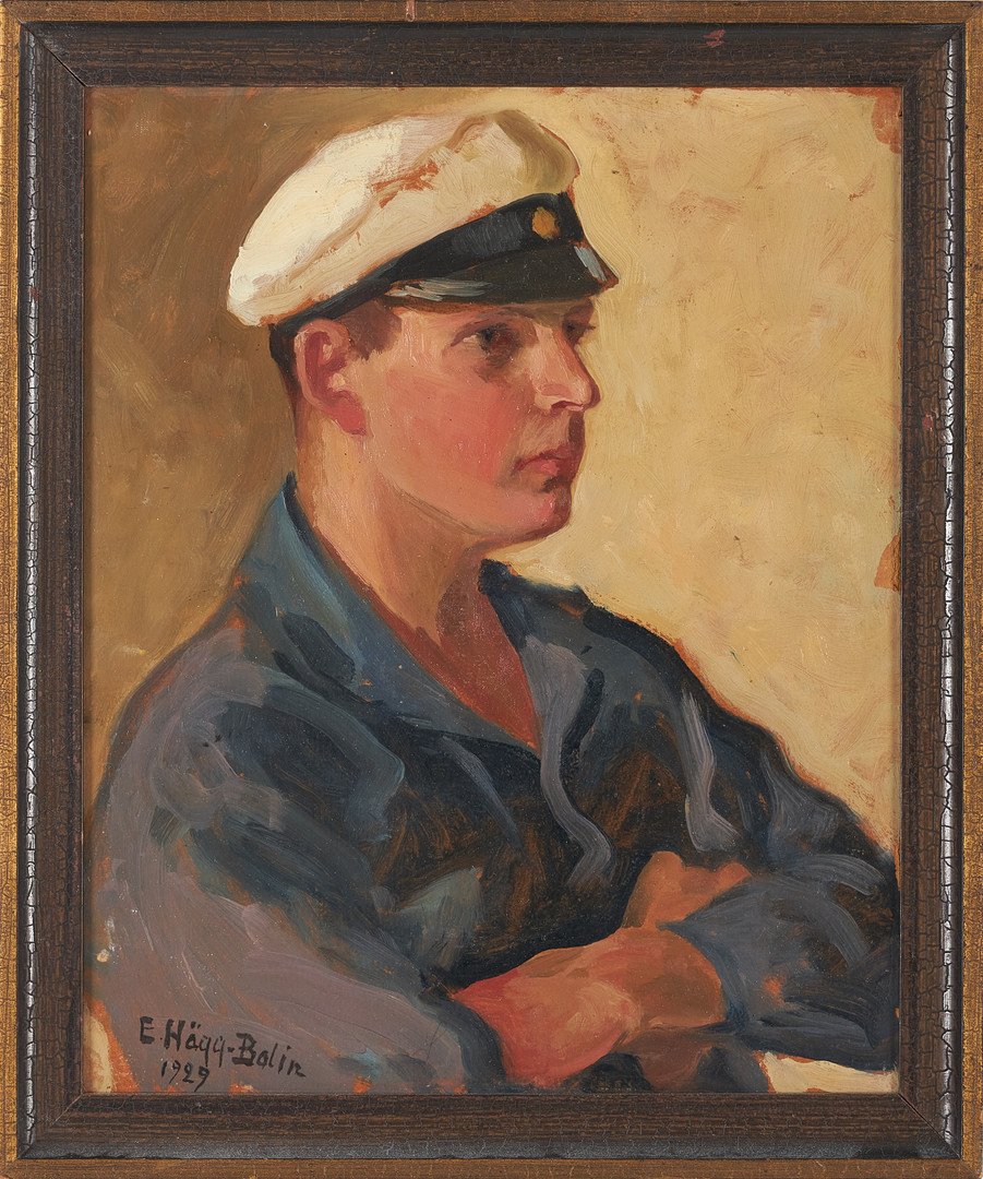 ELLEN HÄGG-BOLIN. Olja på pannå, porträtt av Sten Bolin, son till Ella Hägg-Bolin, sigenerad och daterad 1929.