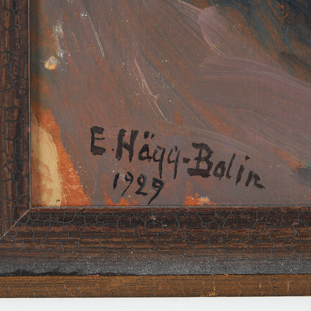 ELLEN HÄGG-BOLIN. Olja på pannå, porträtt av Sten Bolin, son till Ella Hägg-Bolin, sigenerad och daterad 1929.