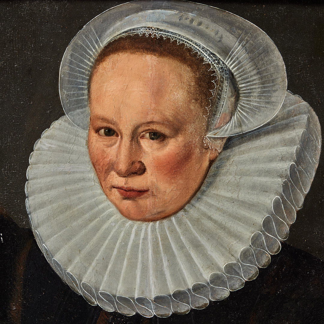 FRISISK SKOLA. Damporträtt daterat 1595.