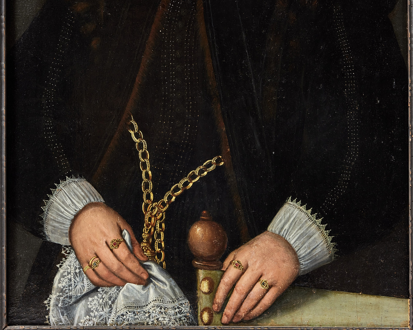 FRISISK SKOLA. Damporträtt daterat 1595.