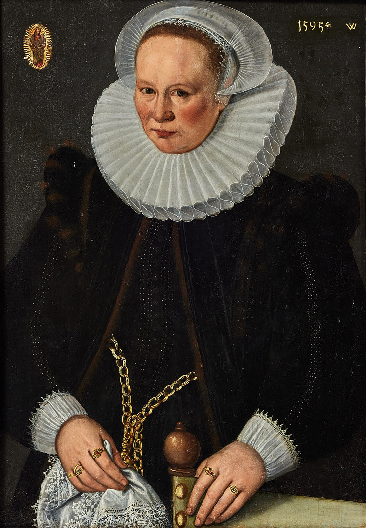 FRISISK SKOLA. Damporträtt daterat 1595.
