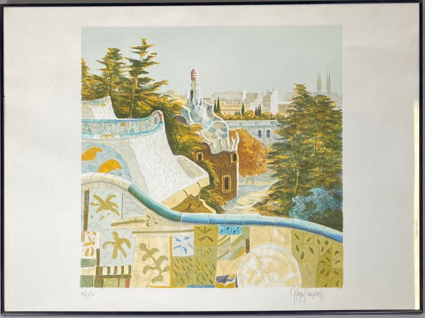 JORDI PAGANS MONTSALVATGE. PARC GÜELL. LITOGRAFÍA SOBRE PAPEL FIRMADA Y NUMERADA A LÁPIZ 29/150.