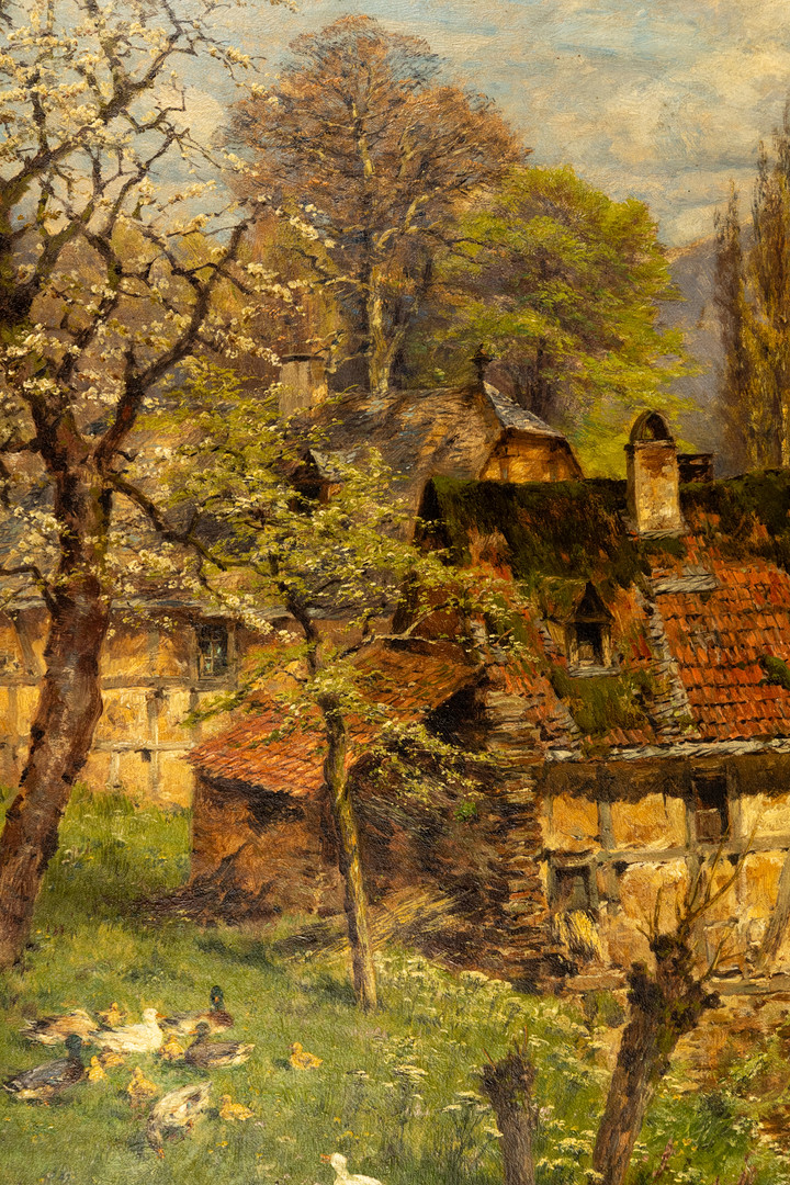 HEINRICH HARTUNG (1851-1919). Frühlingslandschaft mit Mühle.