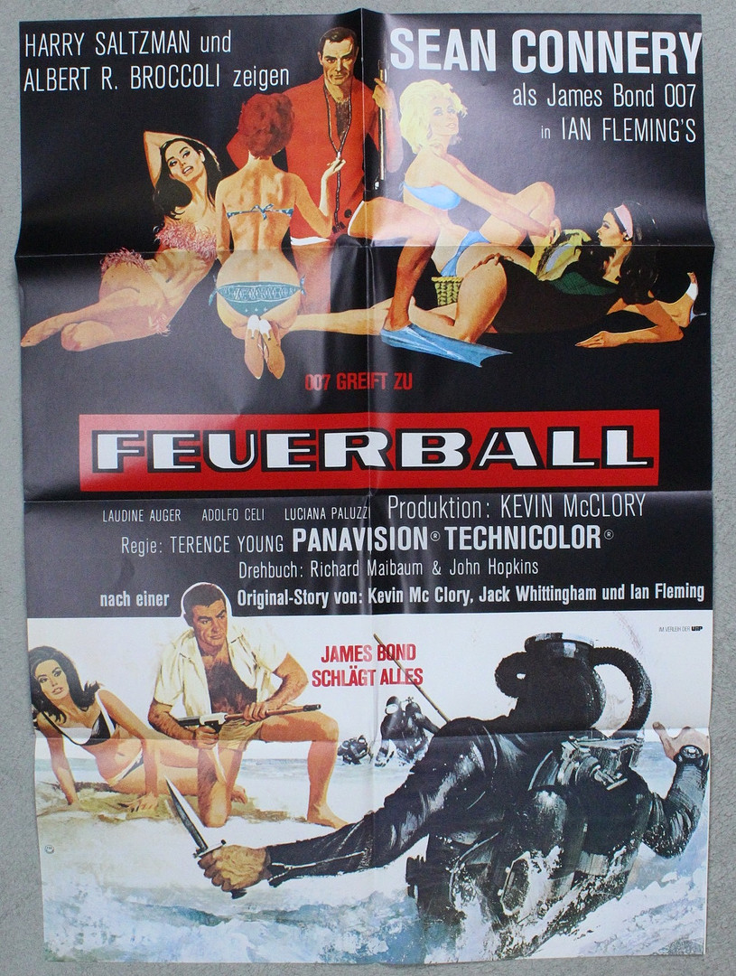 'James Bond 007 - Feuerball' und 'James Bond 007 - Diamantenfieber', deutsche Filmplakate.