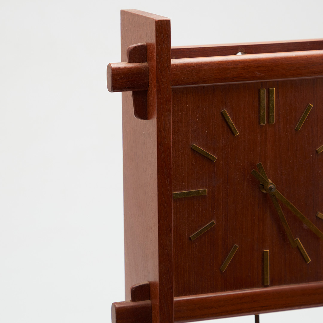 Westminster Clocks, Wanduhr / Pendeluhr, Quarzwerk, Teak, Messing, 1960er Jahre, Dänemark.