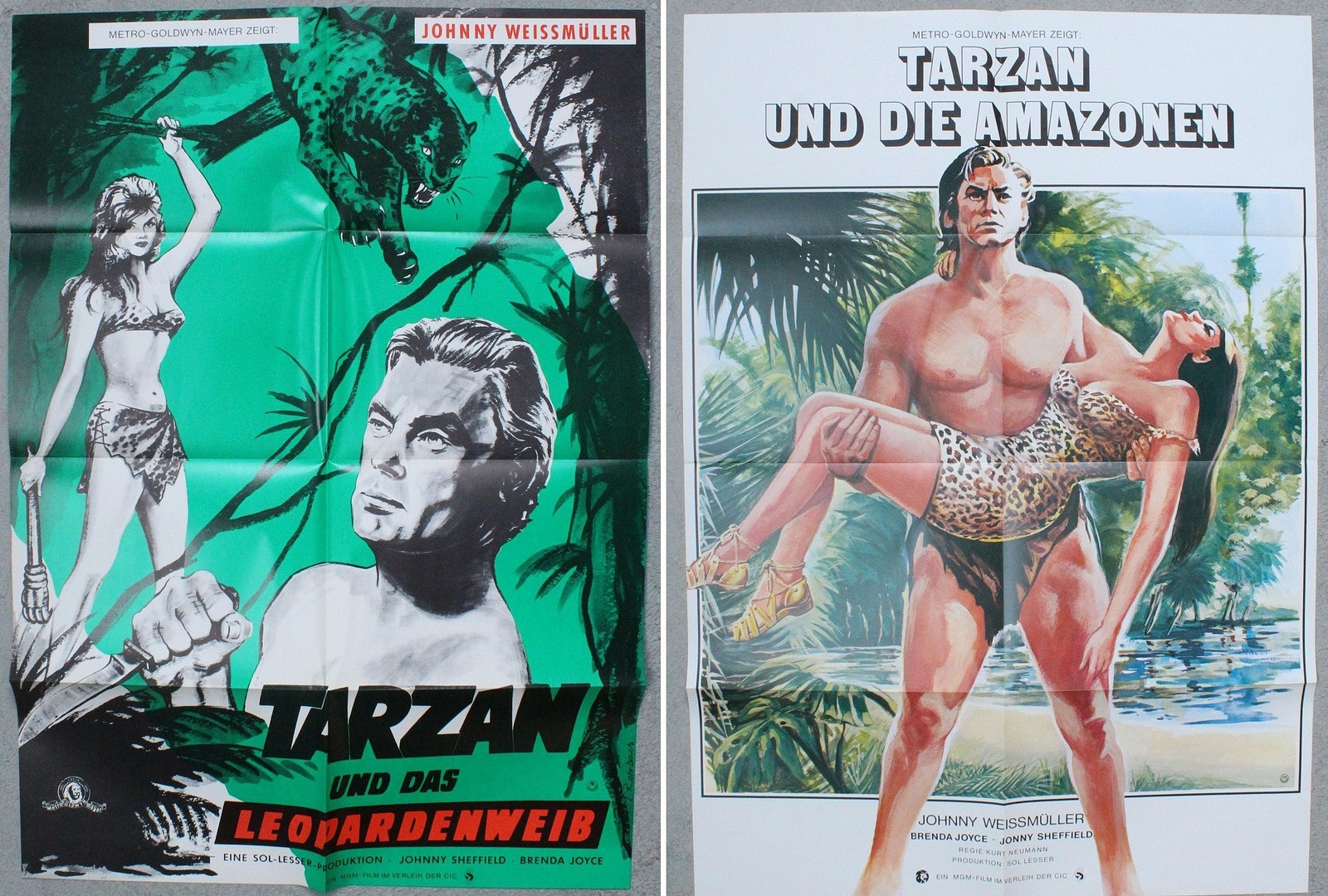 'Tarzan und das Leopardenweib' und 'Tarzan und die Amazonen', Filmplakate der Wiederaufführungen.
