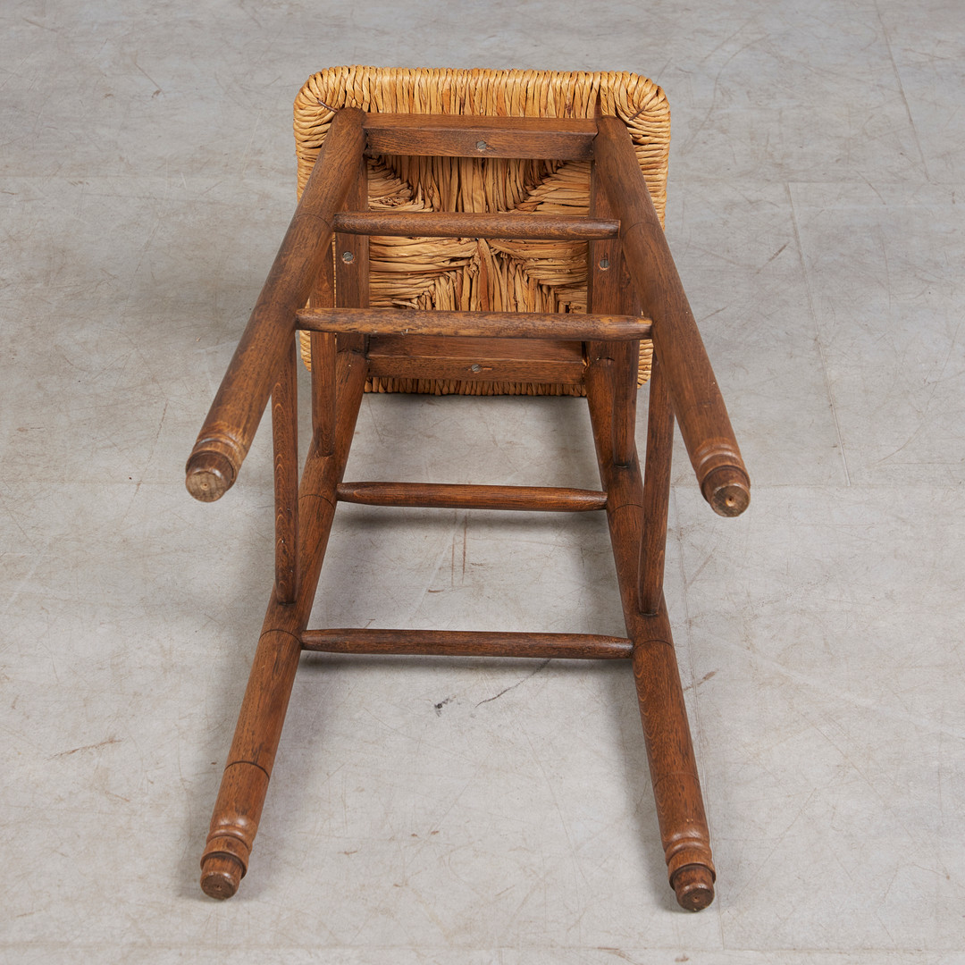 CHARLOTTE PERRIAND. im stil von, Sechs Barhocker / Stools, Eiche, Binsengeflecht, 1960er Jahre, Dänemark (6).