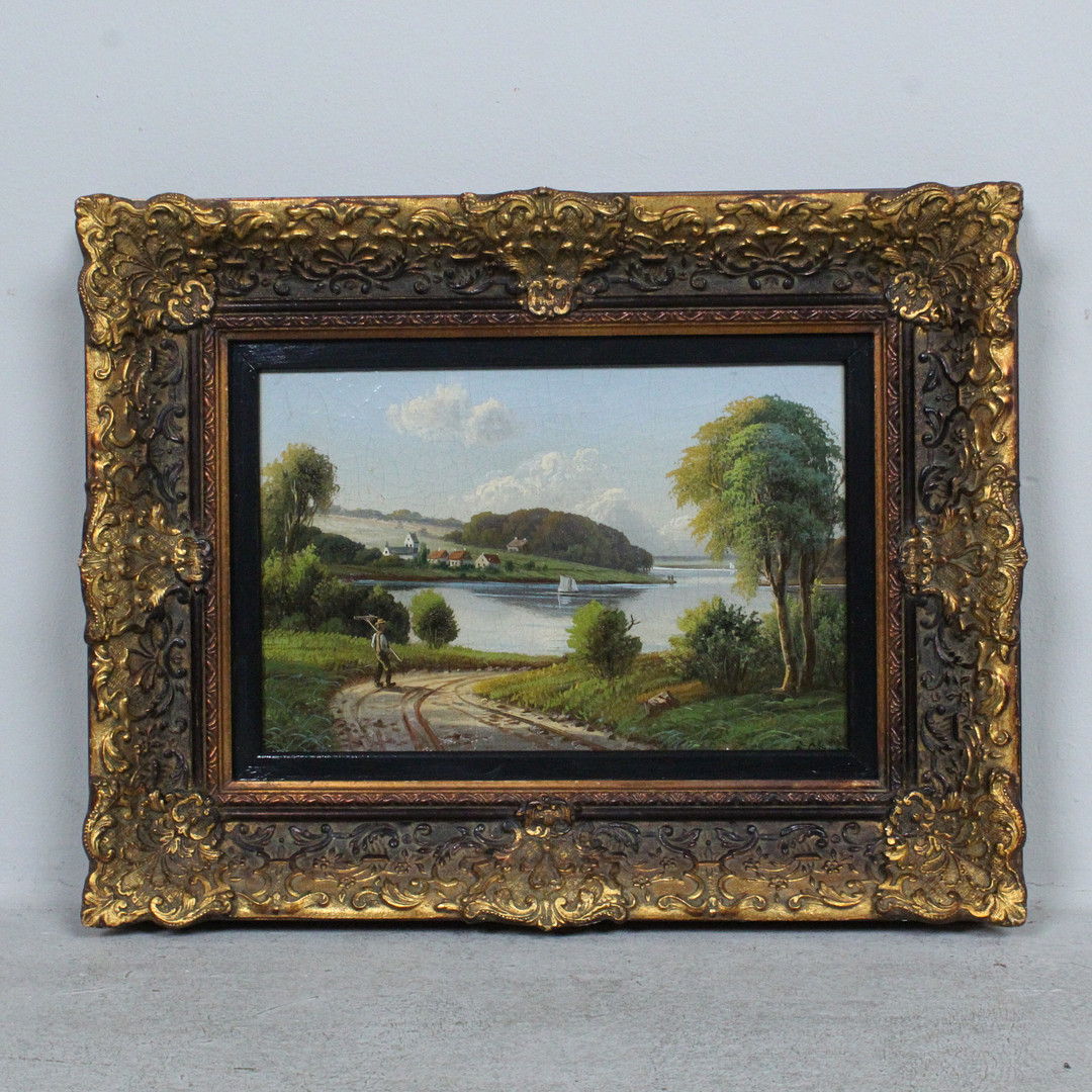 Unbekannter Künstler. 'Lillebælt und Middelfart', 1894, Öl auf Leinwand, monogrammiert.