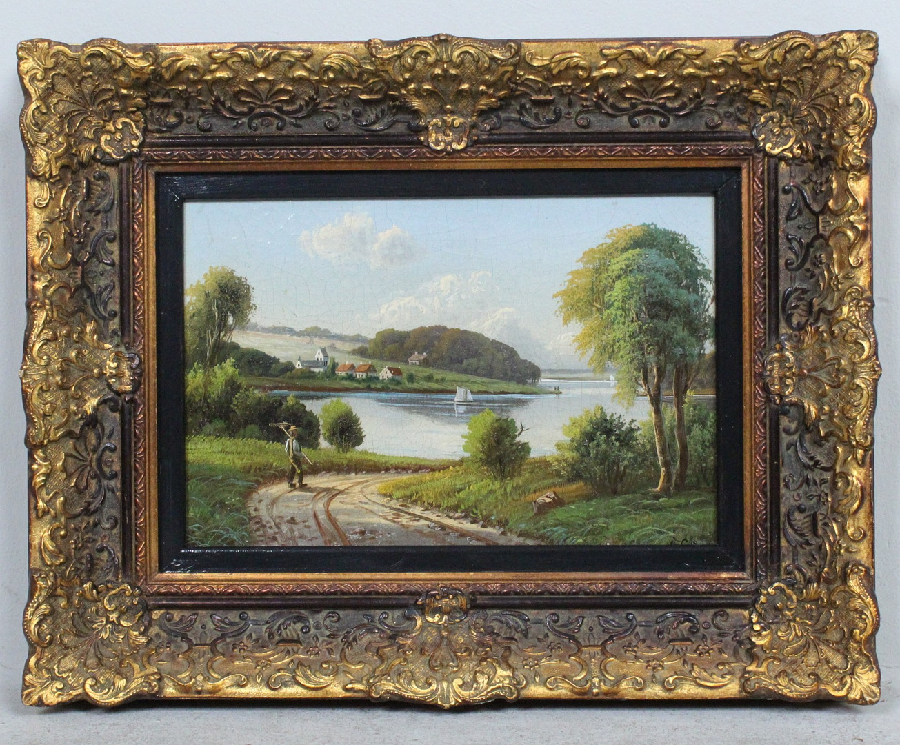 Unbekannter Künstler. 'Lillebælt und Middelfart', 1894, Öl auf Leinwand, monogrammiert.