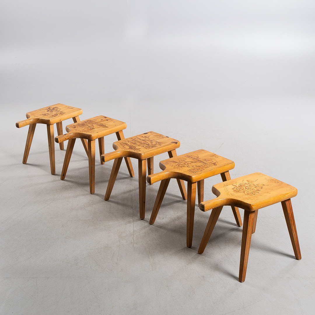 PALLAR, 5 stycken, furu, 1970-tal.