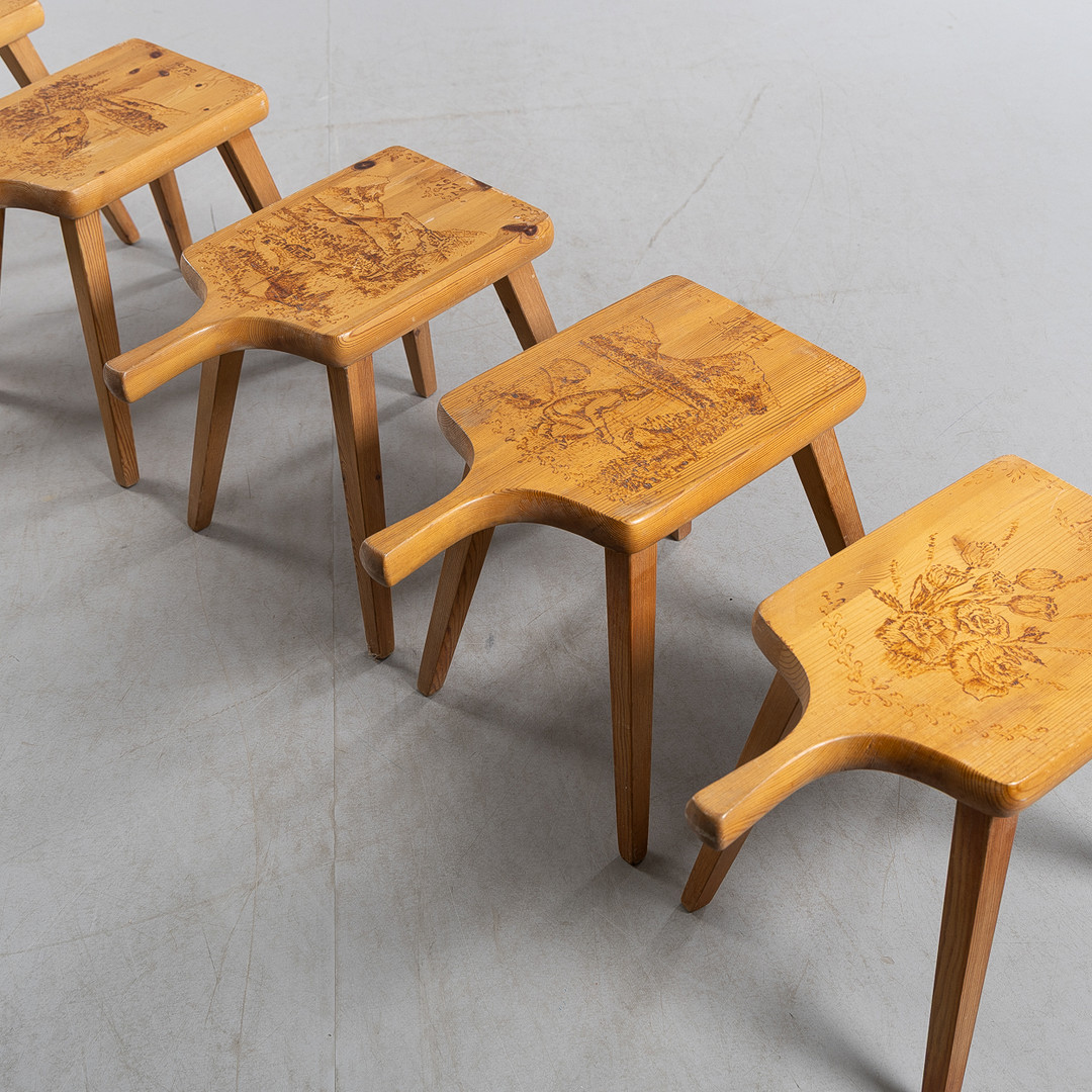 PALLAR, 5 stycken, furu, 1970-tal.