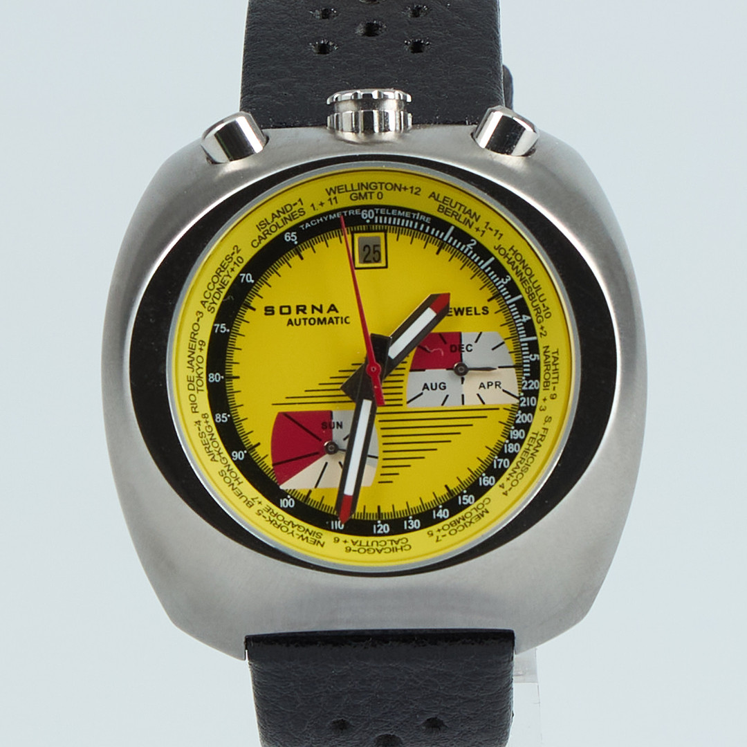 SORNA, Bullhead, 45 x 42 (45) mm, stål, automatisk, safirglas, 1970-tal.