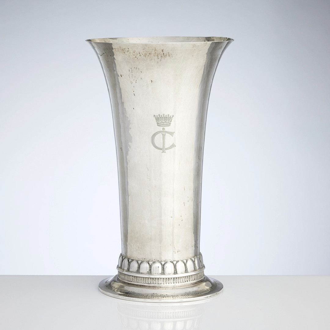 GEORG JENSEN. Bägare, silver, Köpenhamn 1918. Med monogram för Prins Carl och Prinsessan Ingeborg - Hertigen och Hertiginnan av Wästergötland.