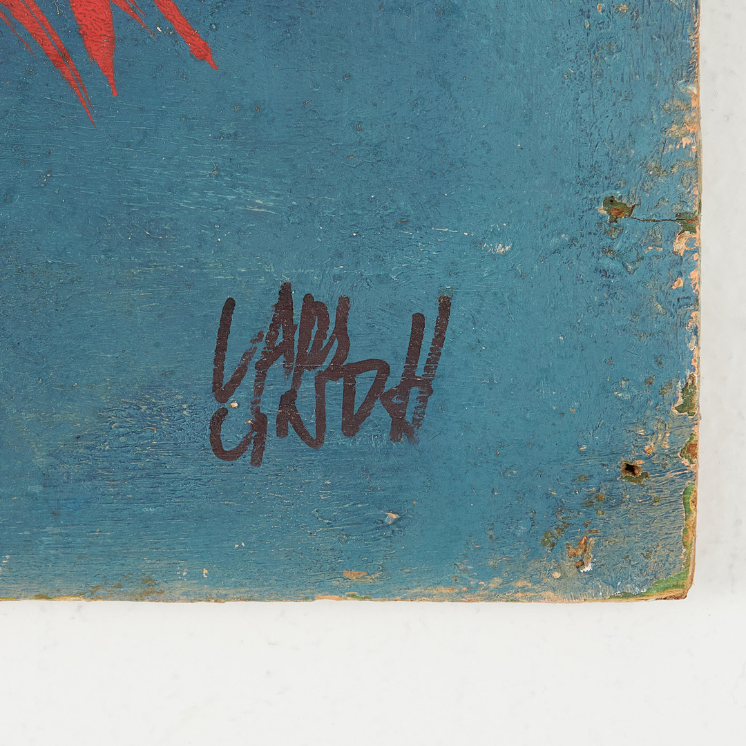 LARS LINDH (1918-2002). olja på plywood, komposition med tupp, signerad.