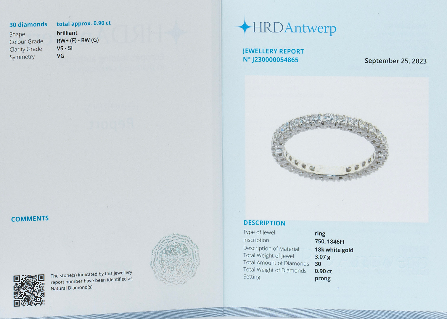 RING, sk eternityring, 18K vitguld med briljantslipade diamanter total 0.90 ct.