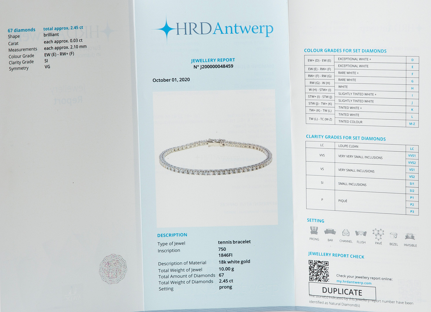 ARMBAND, 18K vitguld med briljantslipade diamanter totalt 2.45 ct.