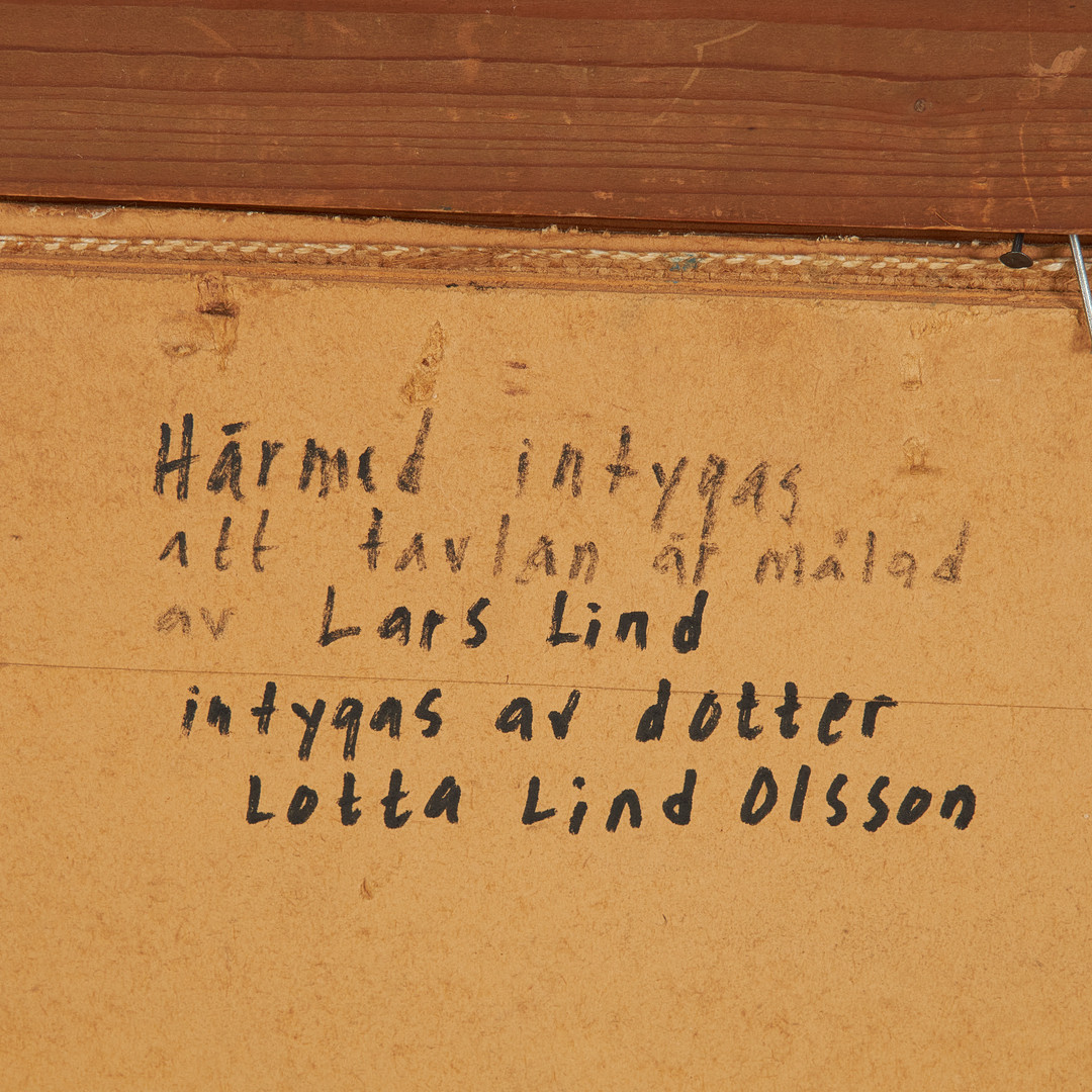LARS LINDH (1918-2002). olja på säckväv uppfodrad på pannå, geometrisk komposition, ej signerad, a tergo intygad.