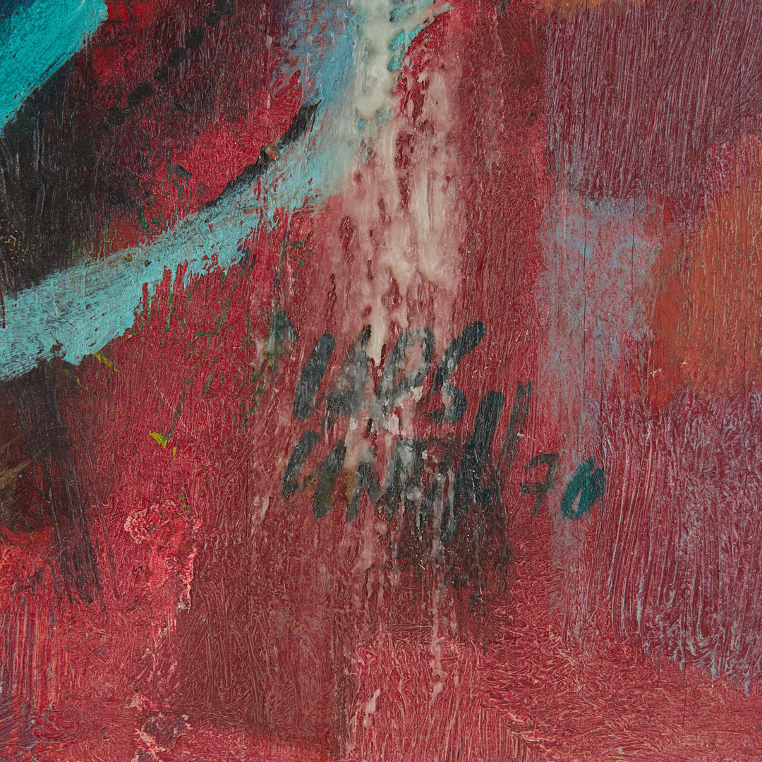 LARS LINDH (1918-2002). olja på pannå, abstrakt komposition, signerad.