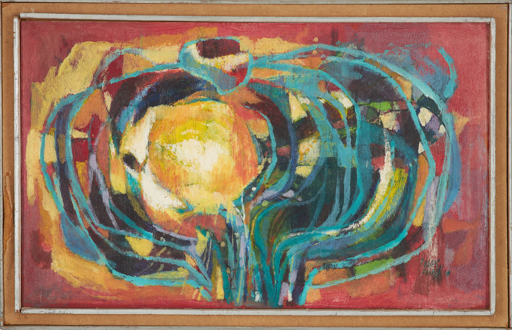 LARS LINDH (1918-2002). olja på pannå, abstrakt komposition, signerad.