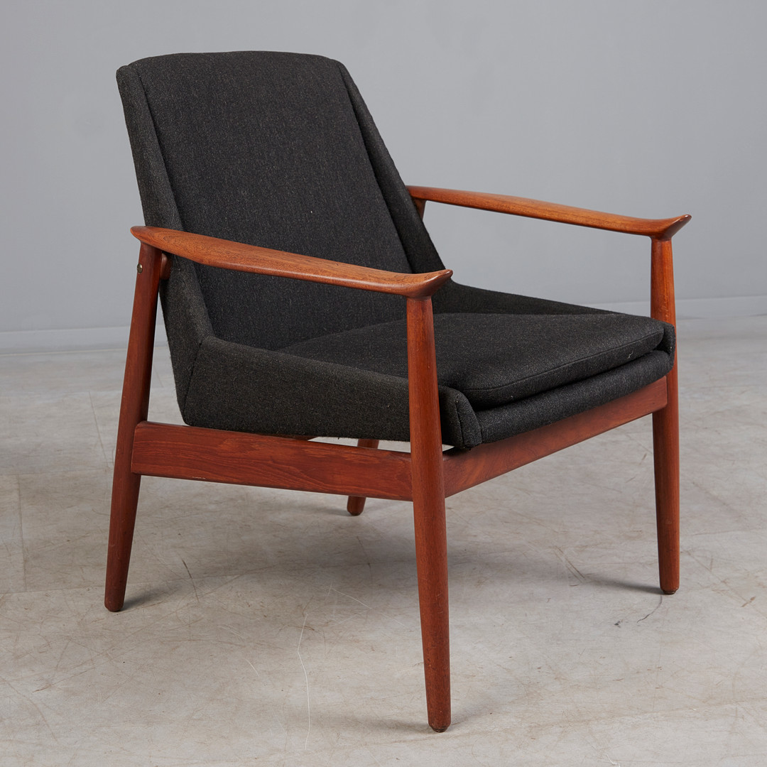 ARNE VODDER. für Slagelse Møbelværk, Armlehnstuhl / Sessel, Modell '810', Wolle, Teak, 1960er Jahre, Dänemark.