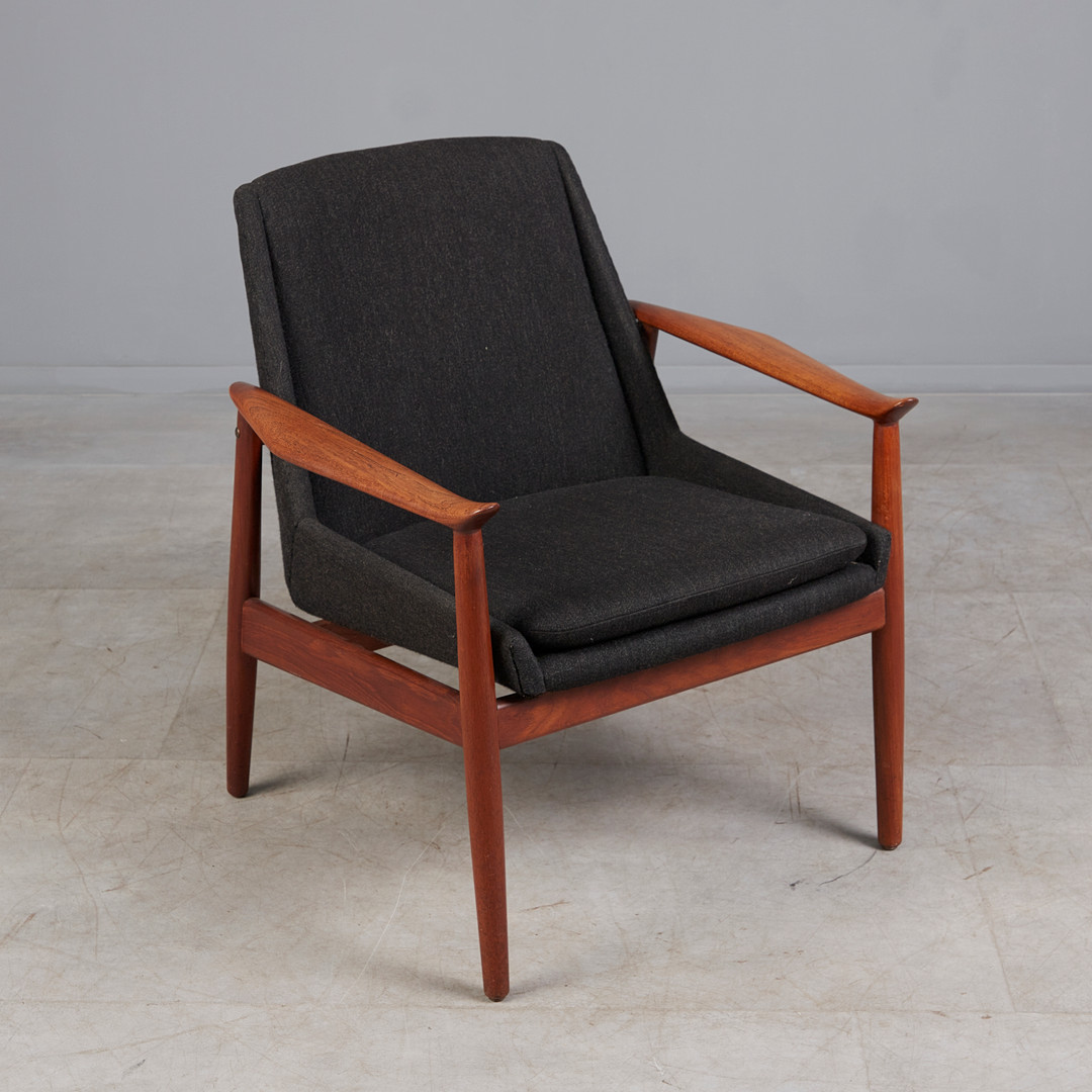 ARNE VODDER. für Slagelse Møbelværk, Armlehnstuhl / Sessel, Modell '810', Wolle, Teak, 1960er Jahre, Dänemark.