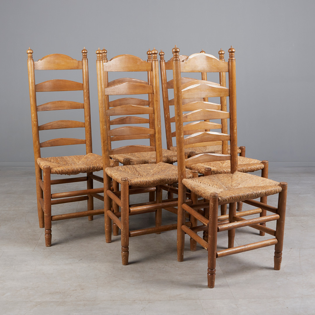 Sechs Stühle / Esszimmerstühle, Esche, Binsengeflecht, 1960er Jahre (6).